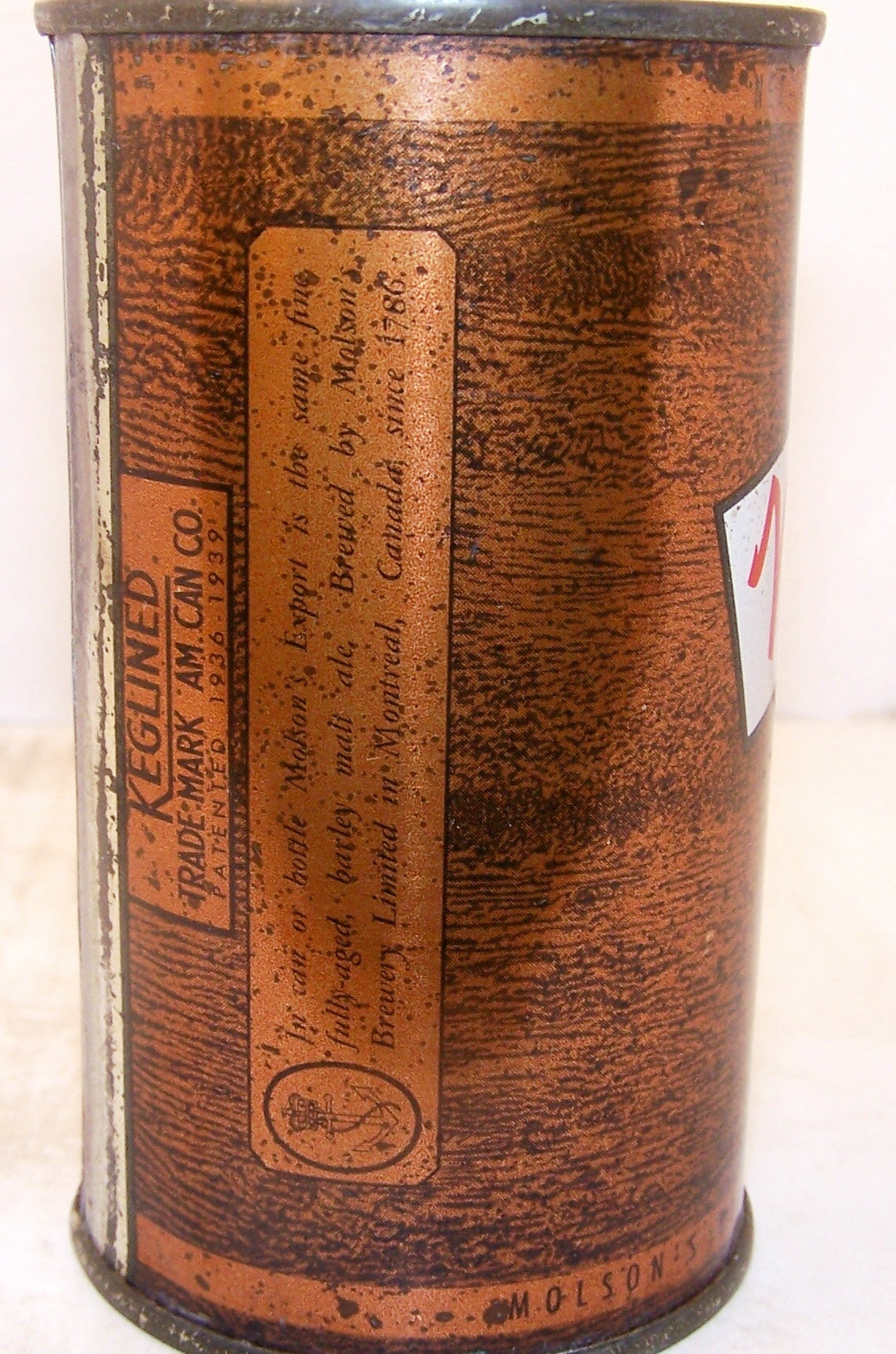 Molson's Export Ale, Clean original can, Grade 1/1+