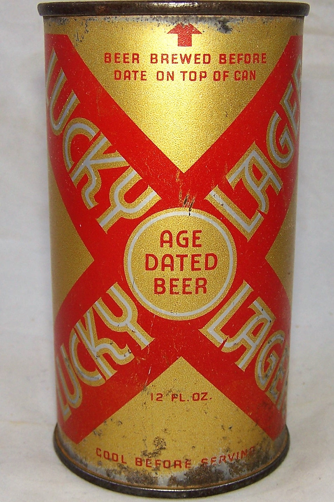 Lucky Lager Age Dated O.I can. Grade 1-/2+ Good color